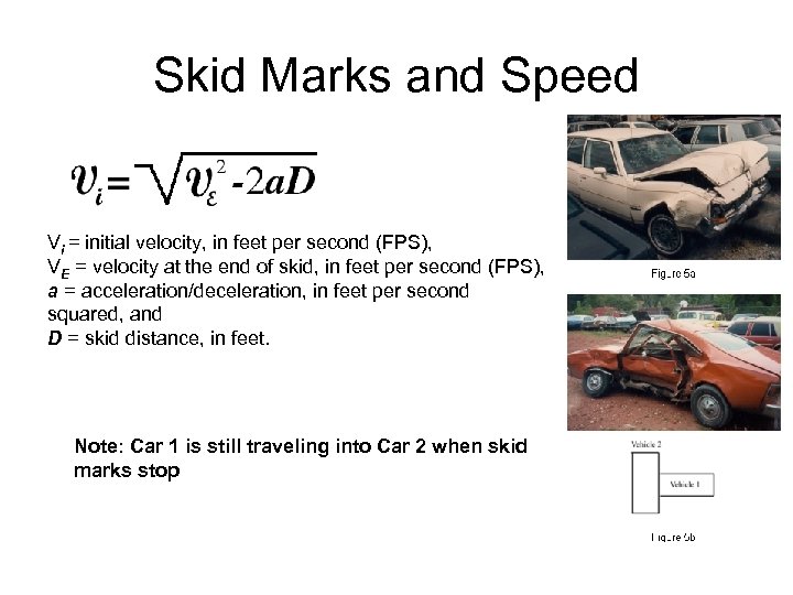 Skid Marks and Speed Vi = initial velocity, in feet per second (FPS), VE