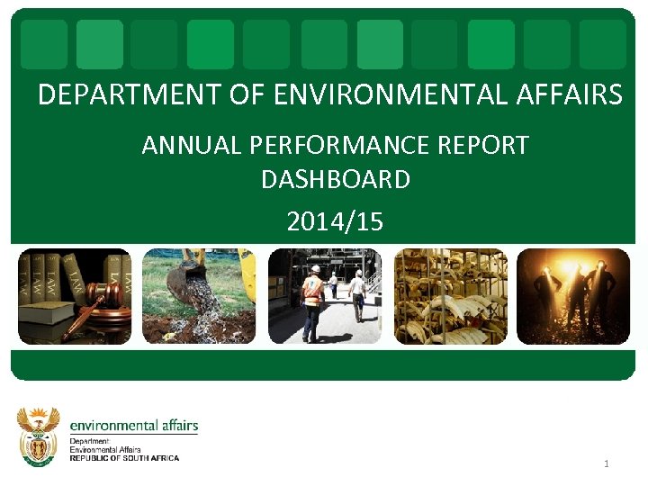 DEPARTMENT OF ENVIRONMENTAL AFFAIRS ANNUAL PERFORMANCE REPORT DASHBOARD 2014/15 1 