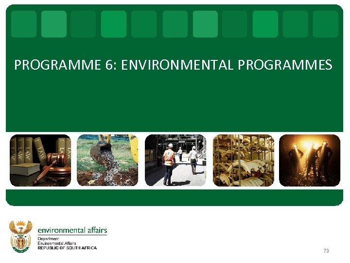 PROGRAMME 6: ENVIRONMENTAL PROGRAMMES 73 