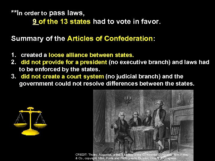 **In order to pass laws, 9 of the 13 states had to vote in