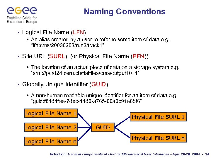 Naming Conventions • Logical File Name (LFN) • An alias created by a user
