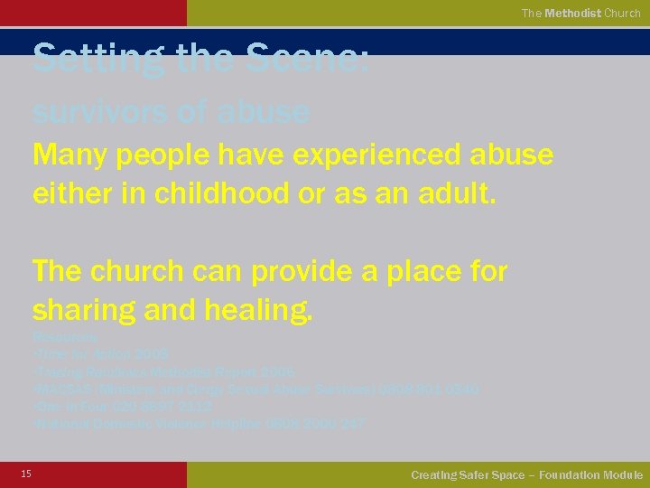 The Methodist Church Setting the Scene: survivors of abuse Many people have experienced abuse