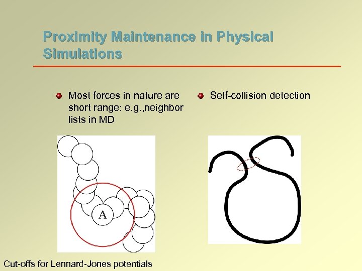 Proximity Maintenance in Physical Simulations Most forces in nature are short range: e. g.