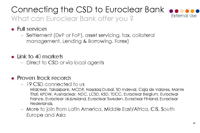 External Use Euroclear Interconnecting The CSD Presentation At