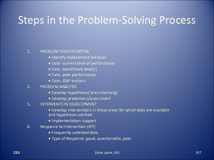 Steps in the Problem-Solving Process 1. 2. 3. 4. 2009 PROBLEM IDENTIFICATION • Identify