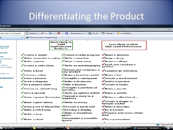 Differentiating the Product 2009 Corey Layne, Ed. S 72 