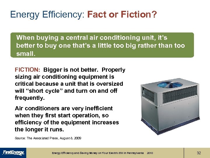 Energy Efficiency: Fact or Fiction? When buying a central air conditioning unit, it’s better