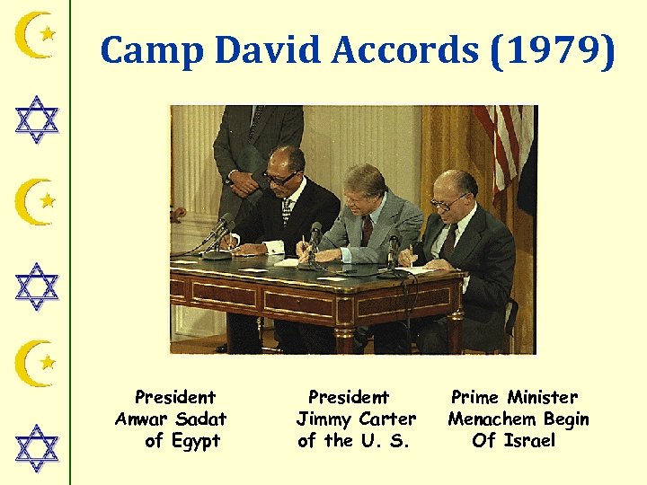 Camp David Accords (1979) President Anwar Sadat of Egypt President Jimmy Carter of the