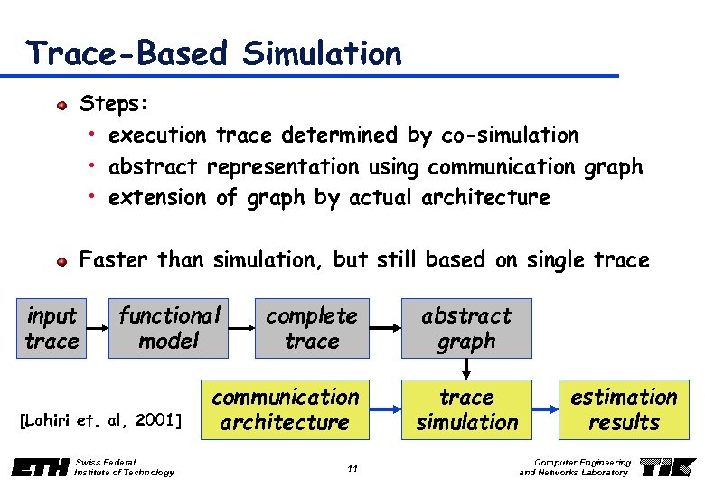 Trace-Based Simulation Steps: • execution trace determined by co-simulation • abstract representation using communication