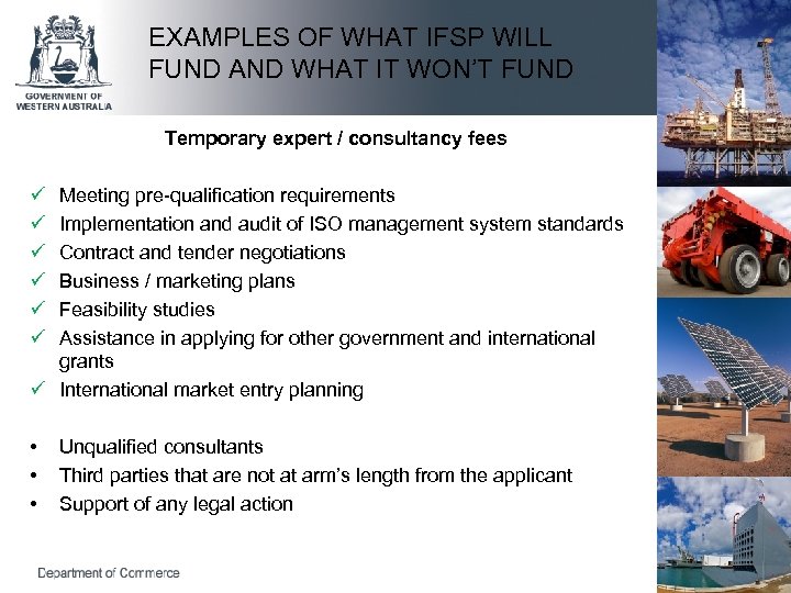 EXAMPLES OF WHAT IFSP WILL FUND AND WHAT IT WON’T FUND Temporary expert /