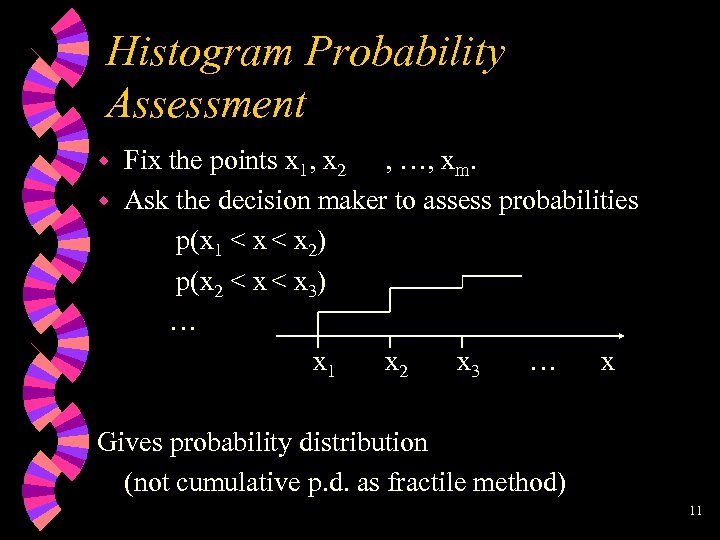 Histogram Probability Assessment Fix the points x 1, x 2 , …, xm. w