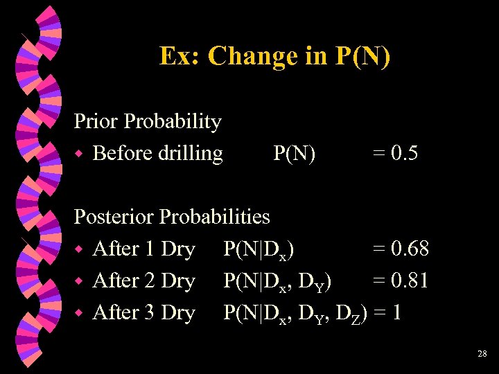 Ex: Change in P(N) Prior Probability w Before drilling P(N) = 0. 5 Posterior