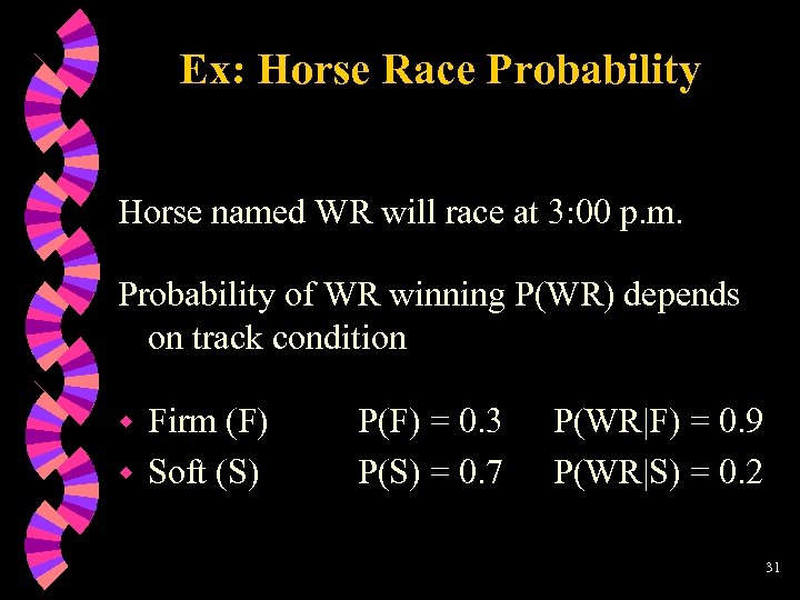 Ex: Horse Race Probability Horse named WR will race at 3: 00 p. m.