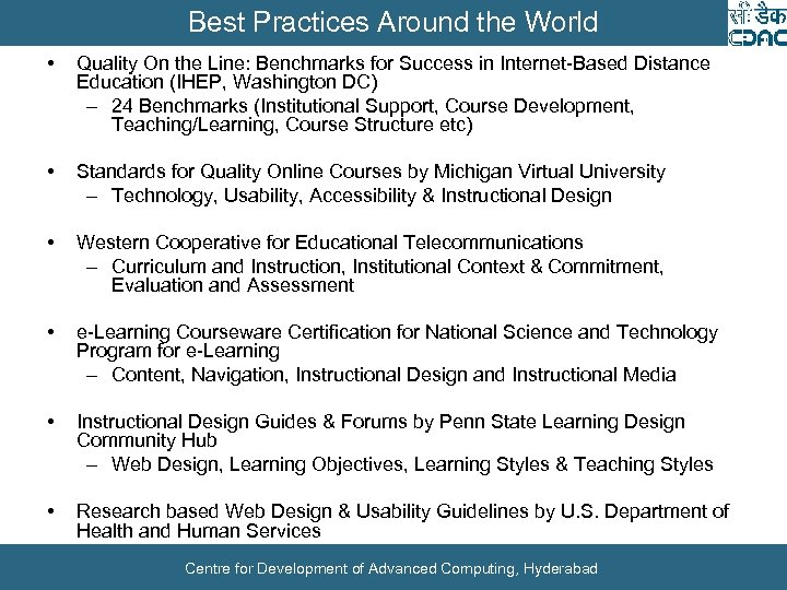 Best Practices Around the World • Quality On the Line: Benchmarks for Success in