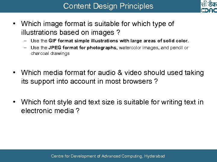 Content Design Principles • Which image format is suitable for which type of illustrations