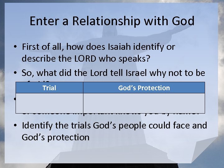 Enter a Relationship with God • First of all, how does Isaiah identify or