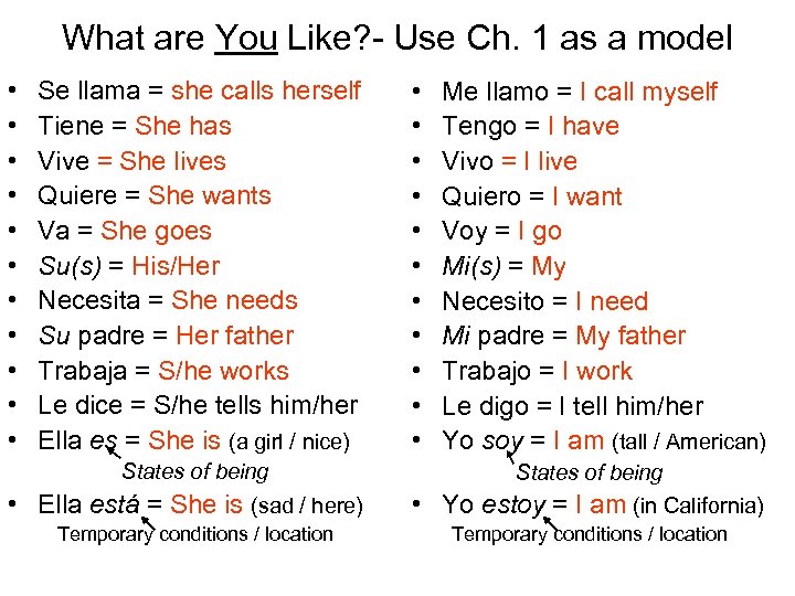 What are You Like? - Use Ch. 1 as a model • • •