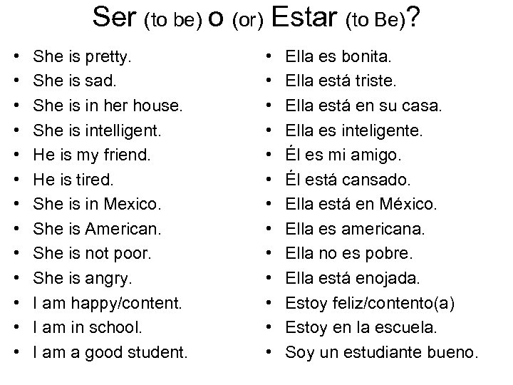 Ser (to be) o (or) Estar (to Be)? • • • • She is