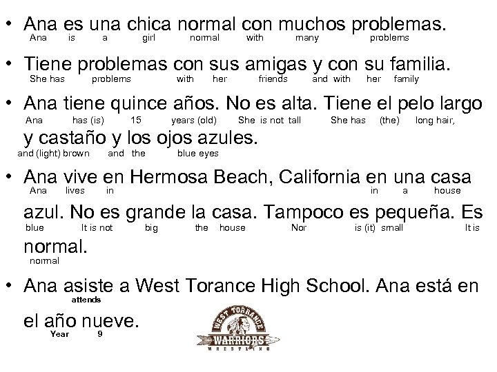  • Ana es una chica normal con muchos problemas. Ana is a girl