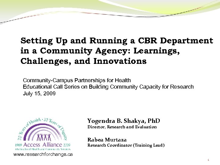 Setting Up and Running a CBR Department in a Community Agency: Learnings, Challenges, and