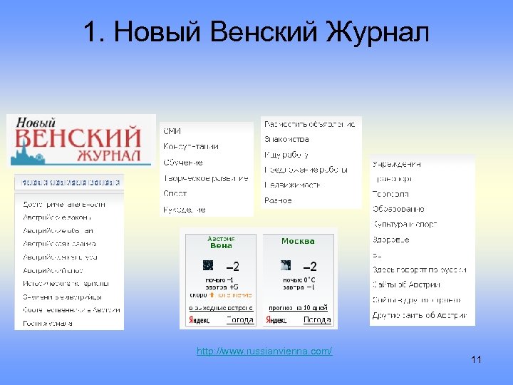1. Новый Венский Журнал http: //www. russianvienna. com/ 11 