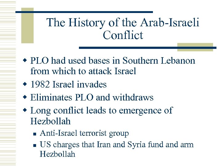 The History of the Arab-Israeli Conflict w PLO had used bases in Southern Lebanon