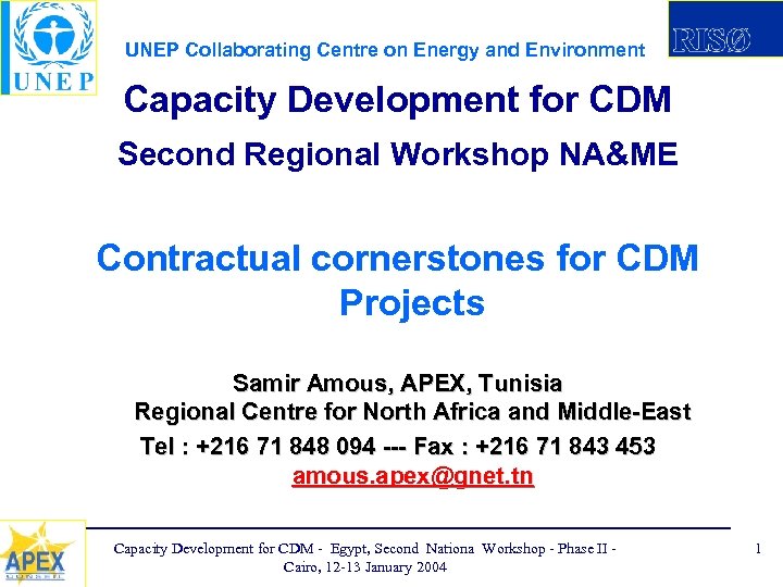 UNEP Collaborating Centre on Energy and Environment Capacity Development for CDM Second Regional Workshop