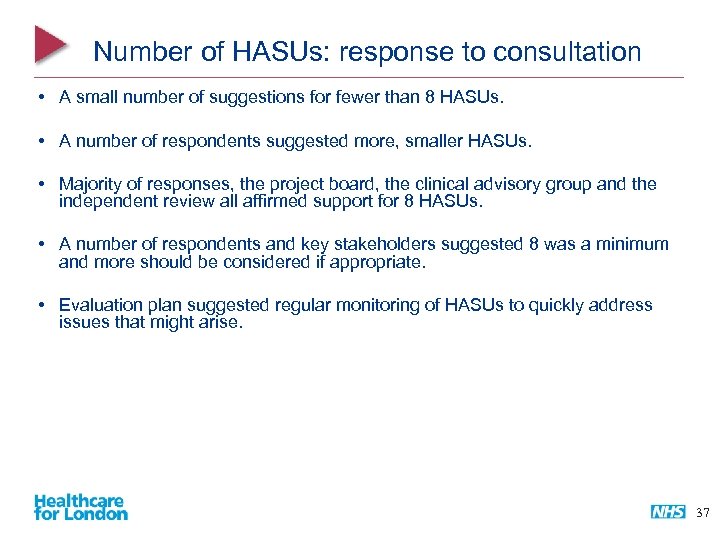 Number of HASUs: response to consultation • A small number of suggestions for fewer