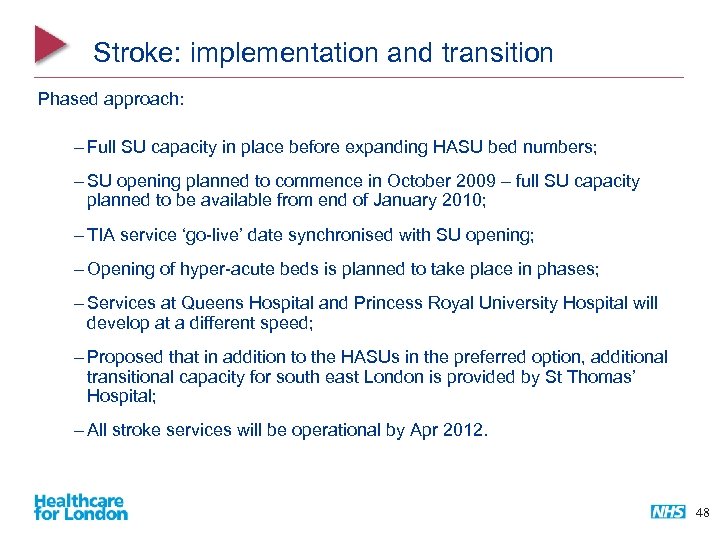 Stroke: implementation and transition Phased approach: – Full SU capacity in place before expanding