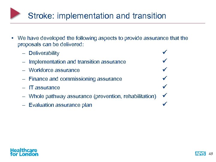 Stroke: implementation and transition • We have developed the following aspects to provide assurance