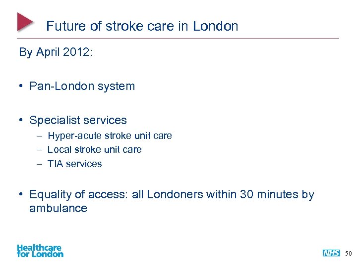 Future of stroke care in London By April 2012: • Pan-London system • Specialist