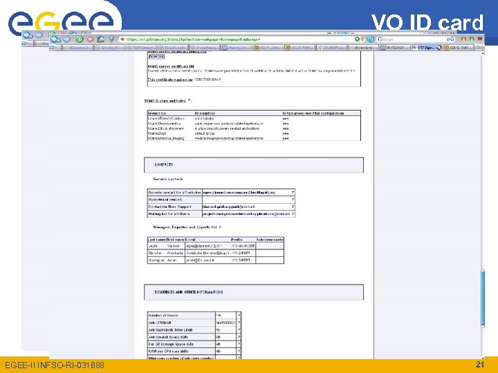VO ID card Enabling Grids for E-scienc. E EGEE-II INFSO-RI-031688 21 