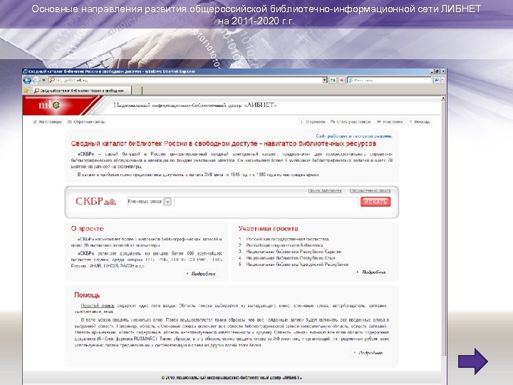 Основные направления развития общероссийской библиотечно-информационной сети ЛИБНЕТ на 2011 -2020 г. г. 