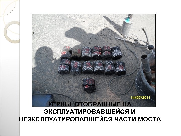КЕРНЫ, ОТОБРАННЫЕ НА ЭКСПЛУАТИРОВАВШЕЙСЯ И НЕЭКСПЛУАТИРОВАВШЕЙСЯ ЧАСТИ МОСТА 