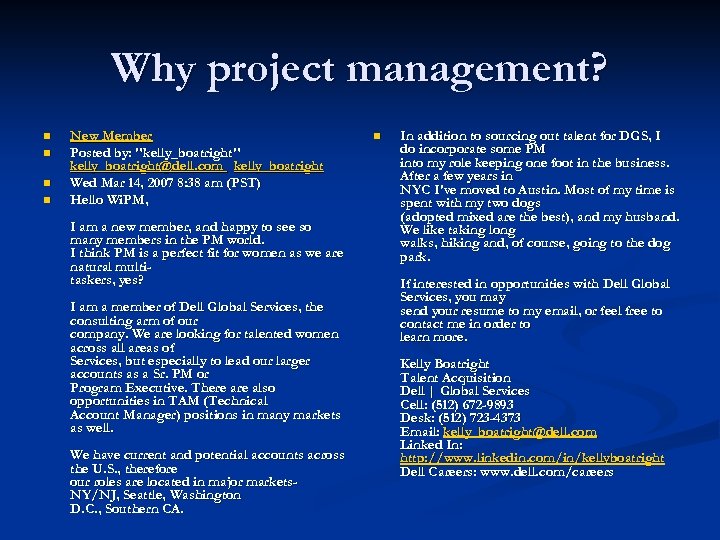 Why project management? n n New Member Posted by: 