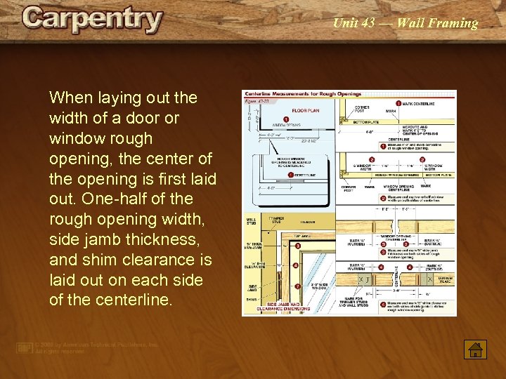 Unit 43 — Wall Framing When laying out the width of a door or