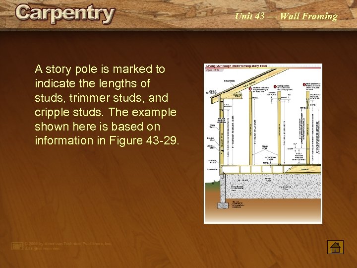 Unit 43 — Wall Framing A story pole is marked to indicate the lengths