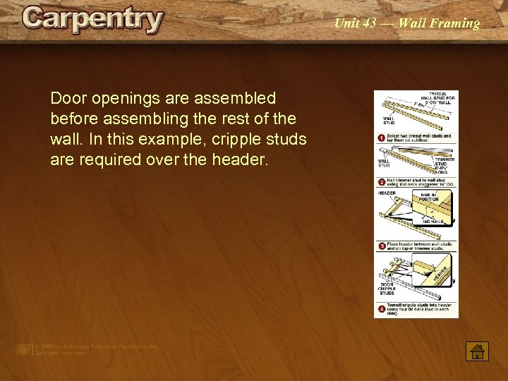 Unit 43 — Wall Framing Door openings are assembled before assembling the rest of