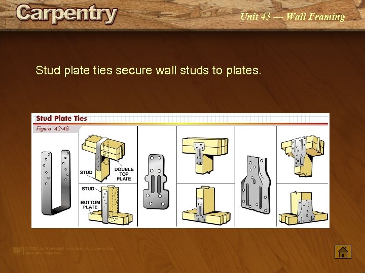Unit 43 — Wall Framing Stud plate ties secure wall studs to plates. 