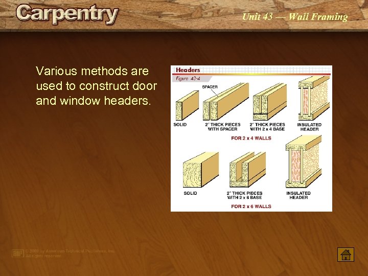 Unit 43 — Wall Framing Various methods are used to construct door and window
