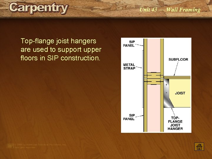 Unit 43 — Wall Framing Top-flange joist hangers are used to support upper floors