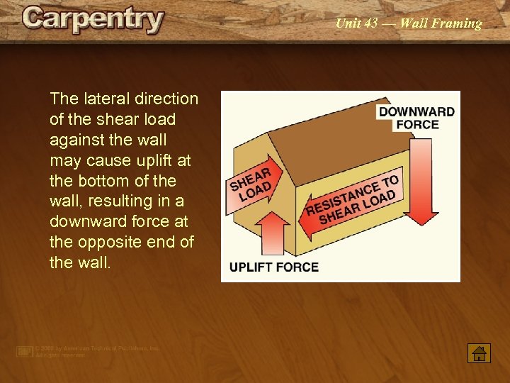 Unit 43 — Wall Framing The lateral direction of the shear load against the