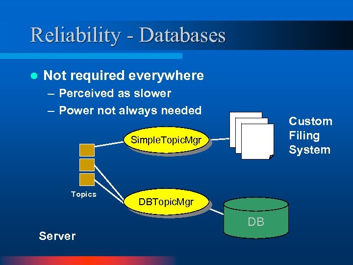 Reliability - Databases l Not required everywhere – Perceived as slower – Power not