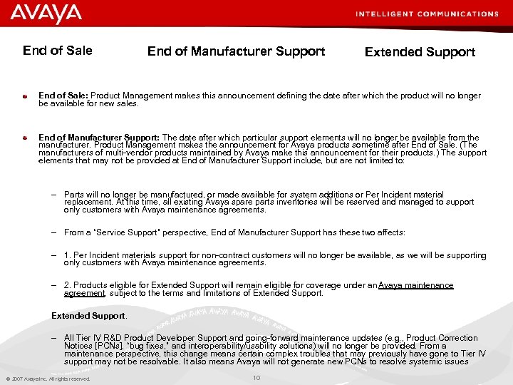 End of Sale End of Manufacturer Support Extended Support End of Sale: Product Management