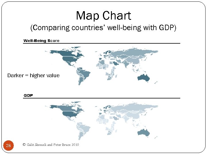 Map Chart (Comparing countries’ well-being with GDP) Darker = higher value 28 © Galit