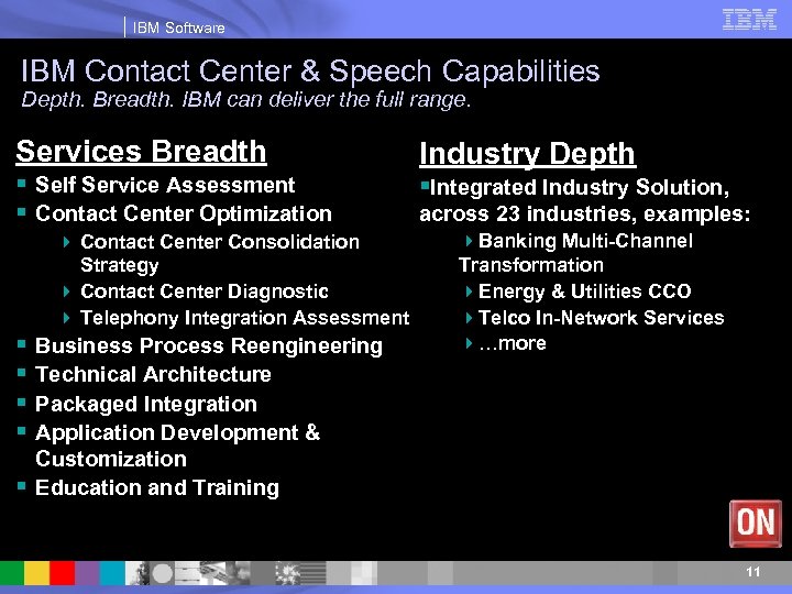 IBM Software IBM Contact Center & Speech Capabilities Depth. Breadth. IBM can deliver the