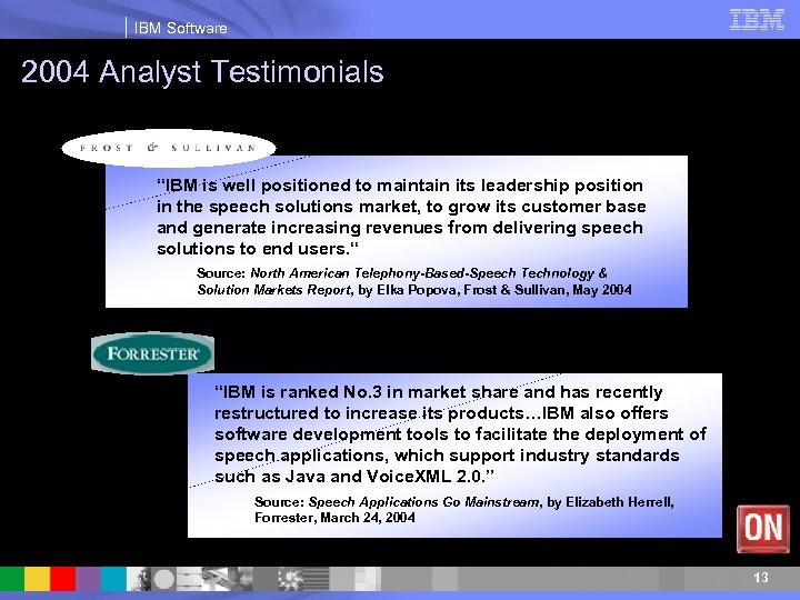 IBM Software 2004 Analyst Testimonials “IBM is well positioned to maintain its leadership position