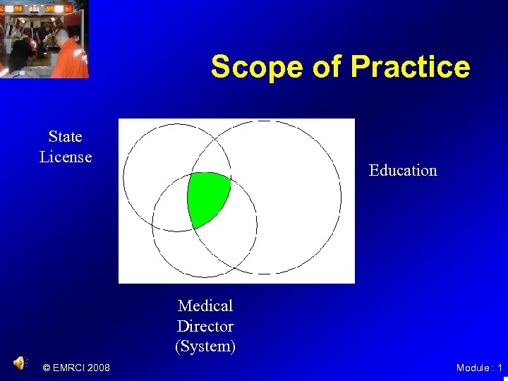 Scope of Practice State License Education Medical Director (System) © EMRCI 2008 Module :