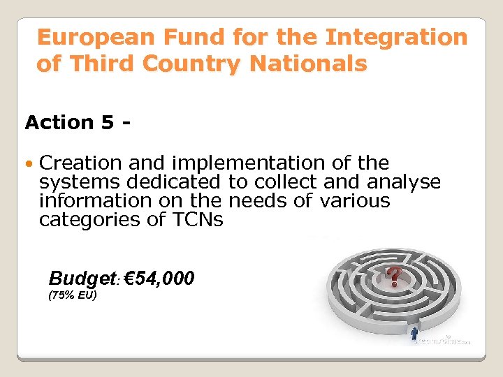 European Fund for the Integration of Third Country Nationals Action 5 Creation and implementation