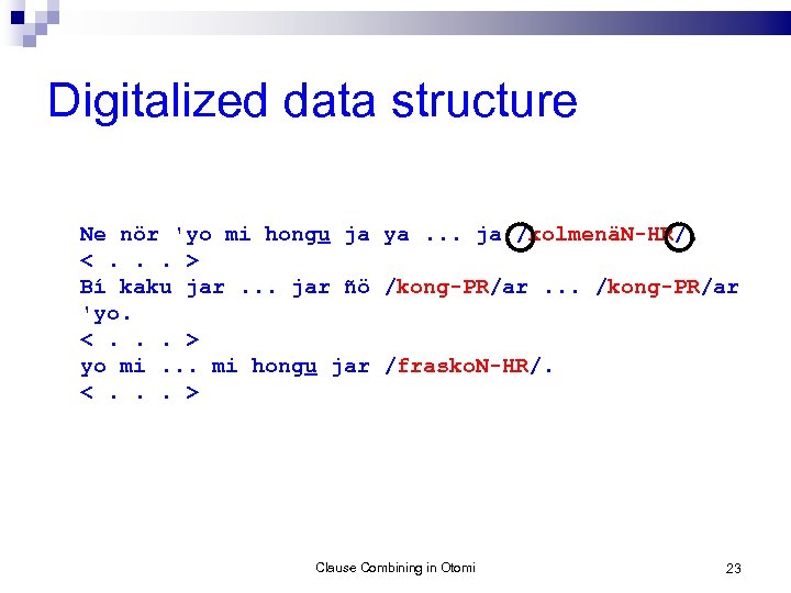 Digitalized data structure Ne nör 'yo mi hongu ja ya. . . ja /kolmenäN-HR/.